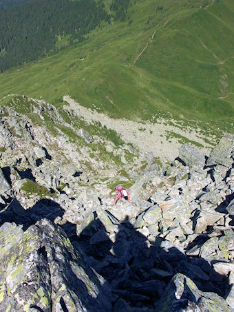 Gérard dans l'arête Nord Ouest des Grands Moulins