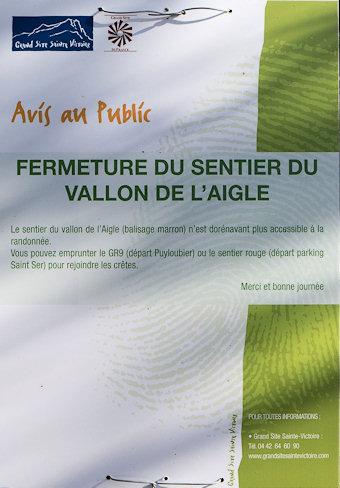 Fermeture définitive du sentier du Vallon de l'Aigle