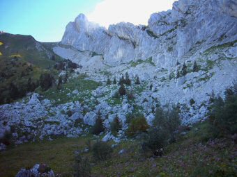 Au pied de la croupe raide qui mène au Plateau du Cornafion