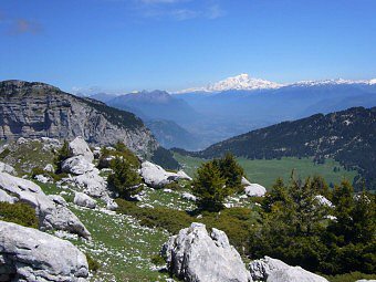 Le Mont Blanc et la Porte de'l'Alpette depuis le sommet du Pinet, Chartreuse orientale, Entremont le Vieux