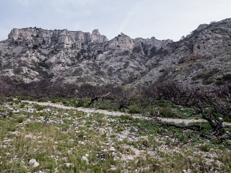 L'itinéraire suit le pied des falaises