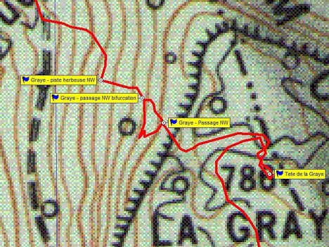 Passage NW de la Graye - Extrait de carte IGN