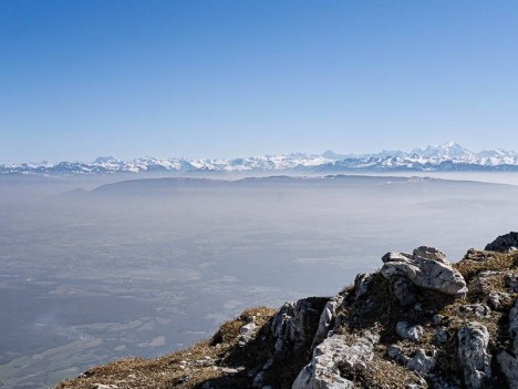 Panorama du Crêt de la Goutte, le Chablais et le Mont Blanc