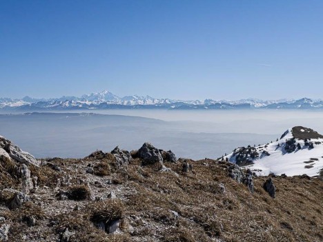 Panorama du Crêt de la Goutte, le Mont Blanc et la Vanoise
