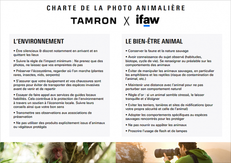 Charte de la photographie animalière TAMRON X ifaw, oct. 2021
