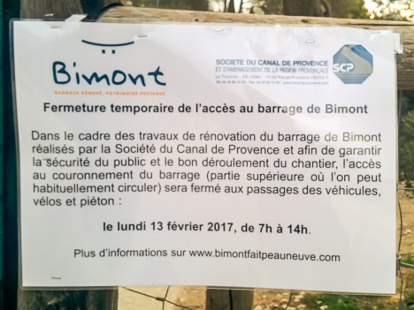 Fermeture temporaire de l'accès au barrage de Bimont