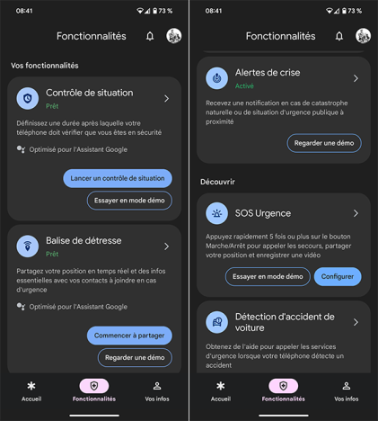 Les fonctionnalités essentielles de l'application Sécurité Personnelle d'Android.