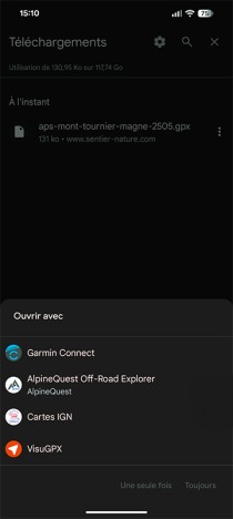Capture d’écran du choix de l’application “Ouvrir avec”