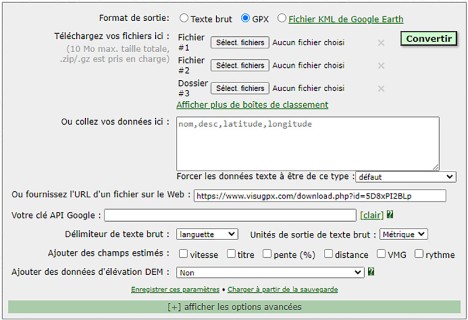 Convertir un fichier GPS en texte brut ou GPX