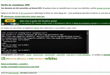 Sortie du "visualiseur" GPS