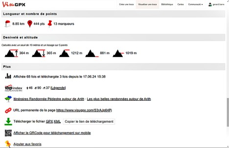 VisuGPX, liste des options