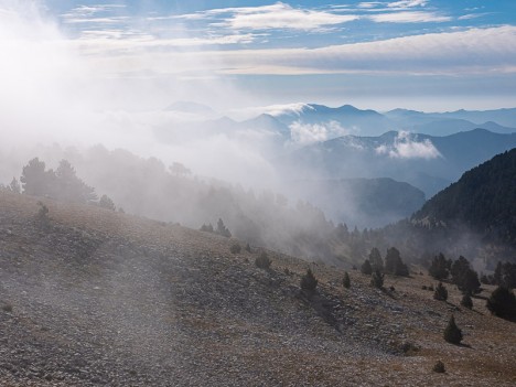 Brouillard sur les pentes de la Croix du Lautaret, sept. 2019