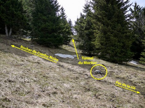 Schéma du retour peu évident vers la piste du Tunnel du Mortier